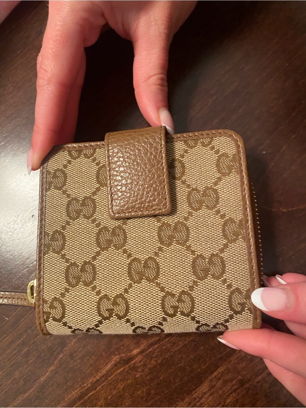 Gucci Beige and Brown Monogram Compact Wallet